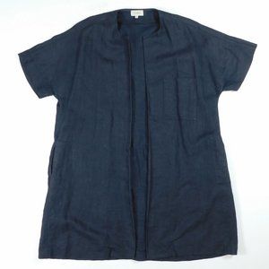 ISA ARFEN Womens 8 Navy Blue Linen Kimono Style Short Sleeve Coat